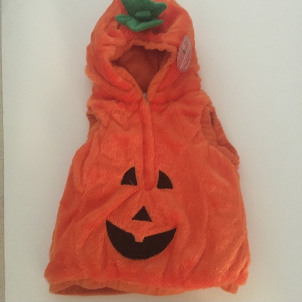 Pumpkin (18-36M) Halloween Costume Orange Hooded No Sleeve Vest Jack-o-lantern 🎃